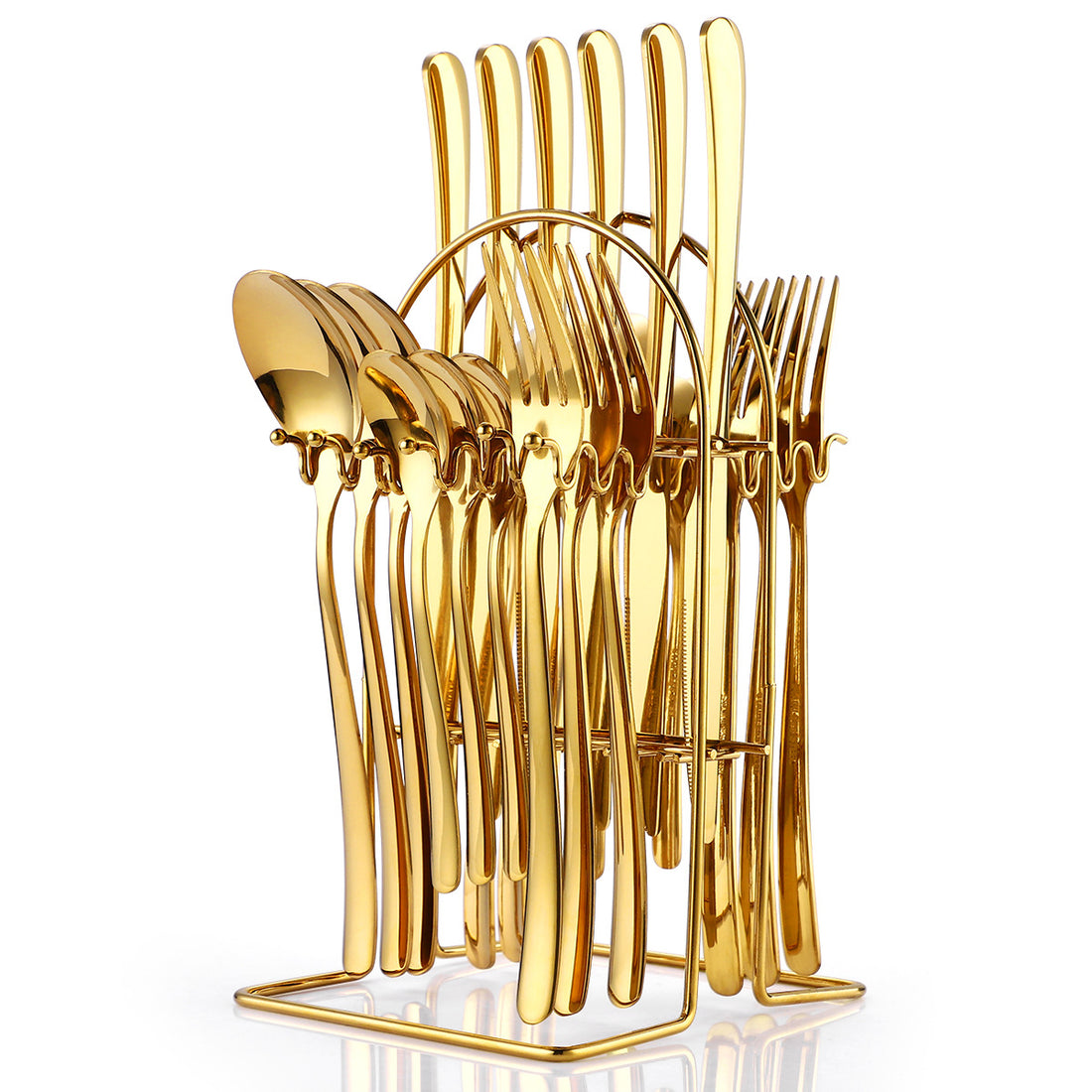 24-Piece Stainless Steel Cutlery Set with Rack
