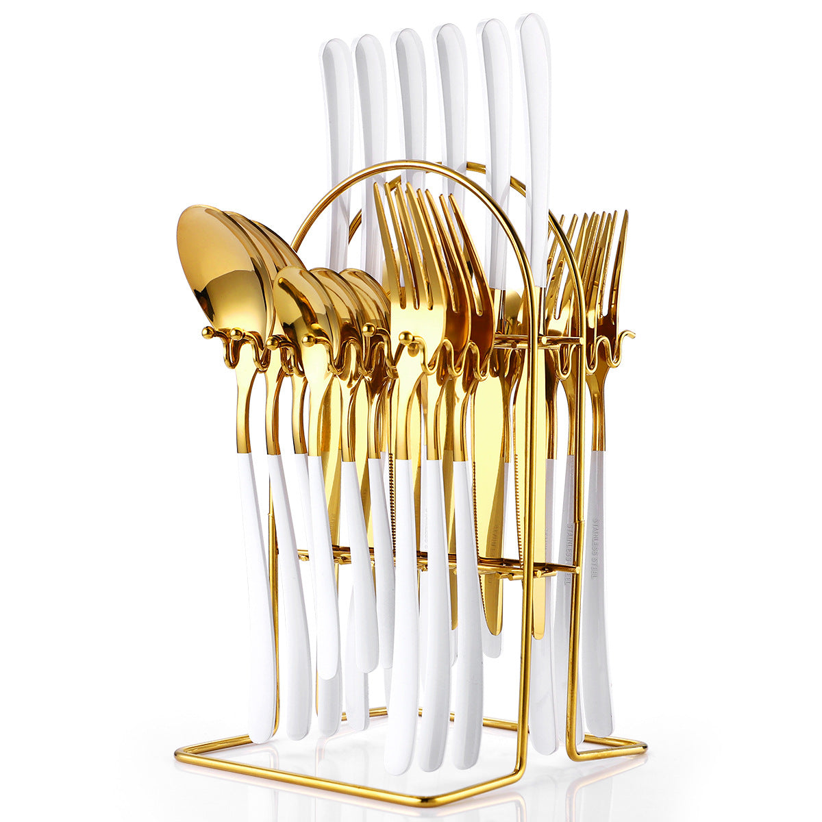 24-Piece Stainless Steel Cutlery Set with Rack
