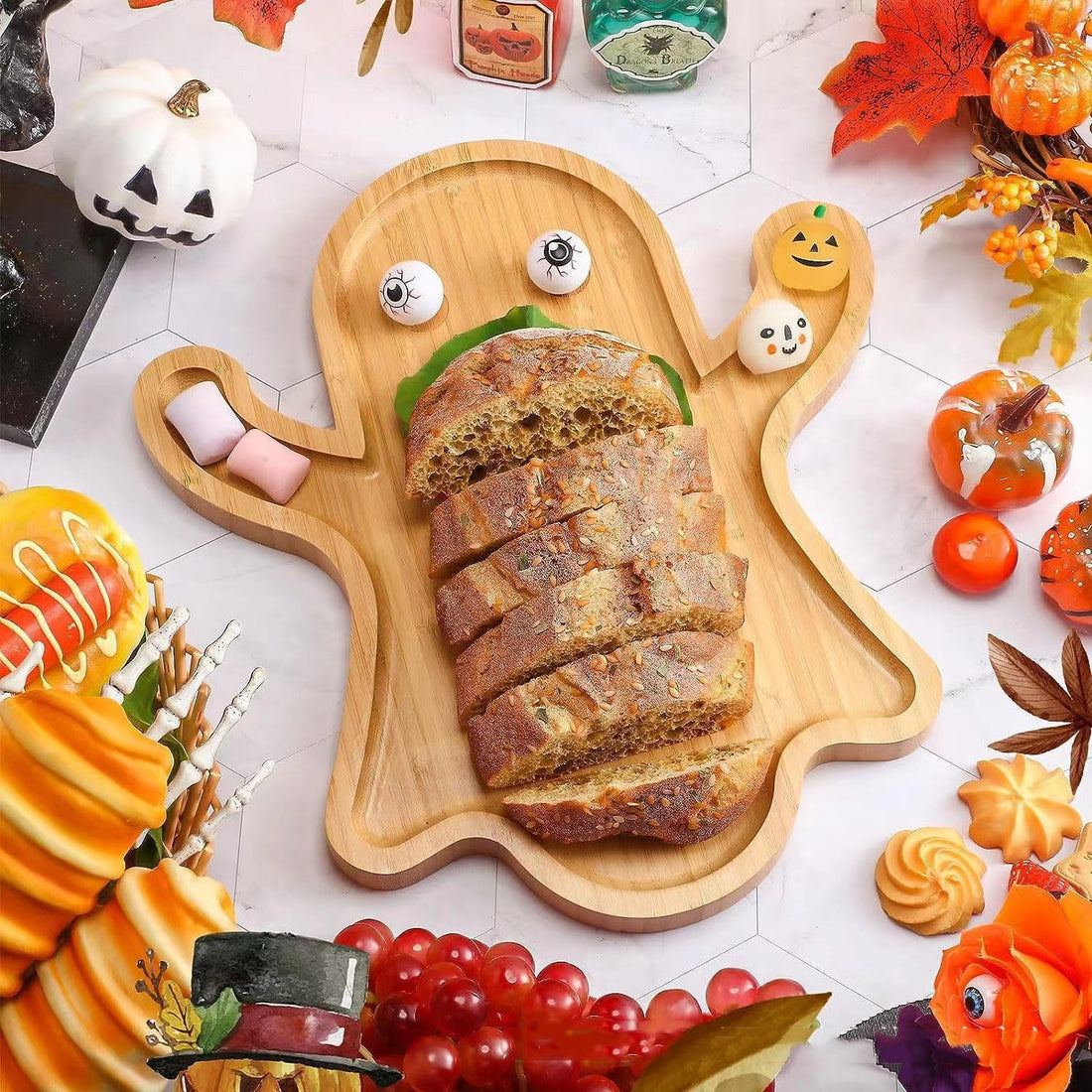 Halloween Ghost Bamboo Wood Decorative Tray
