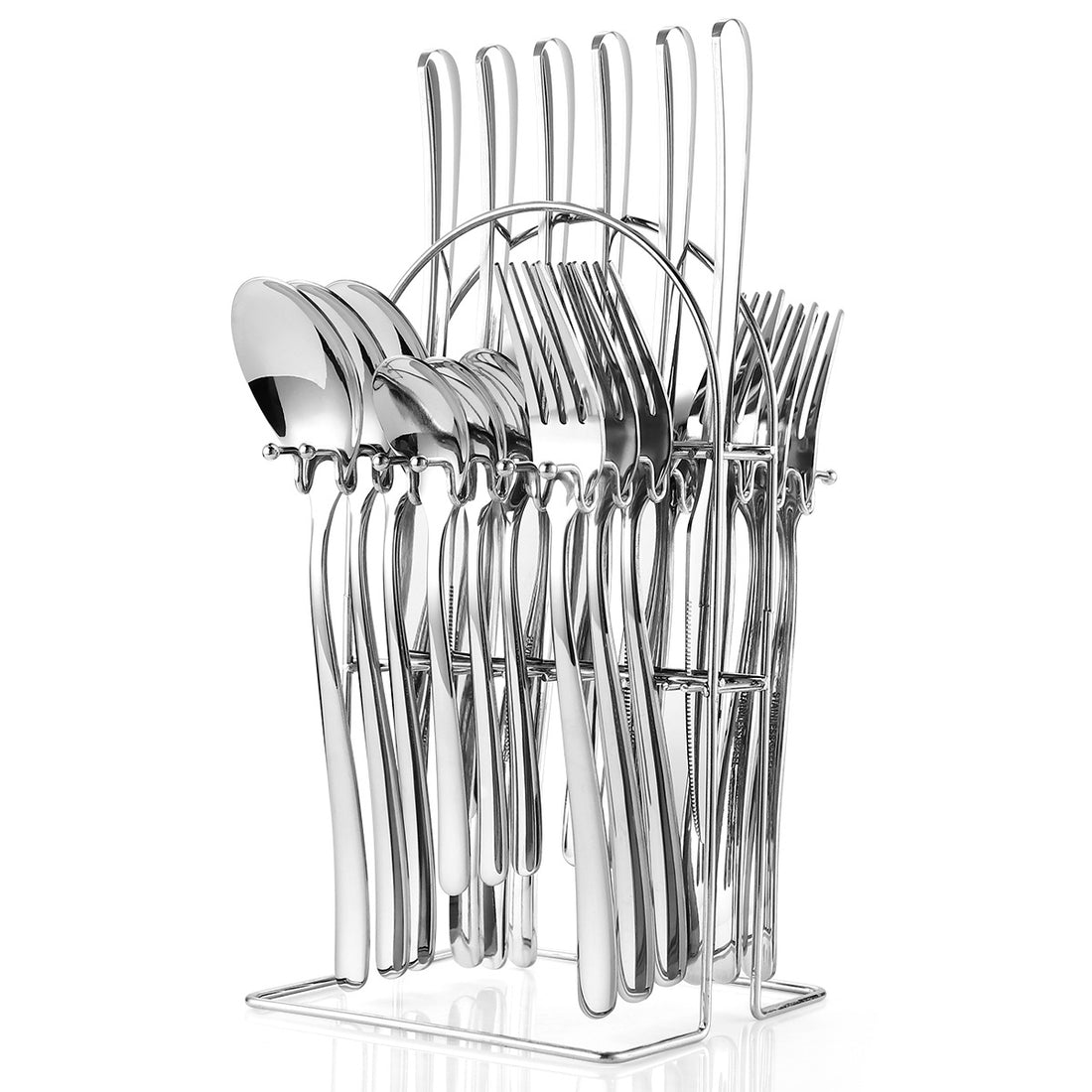24-Piece Stainless Steel Cutlery Set with Rack