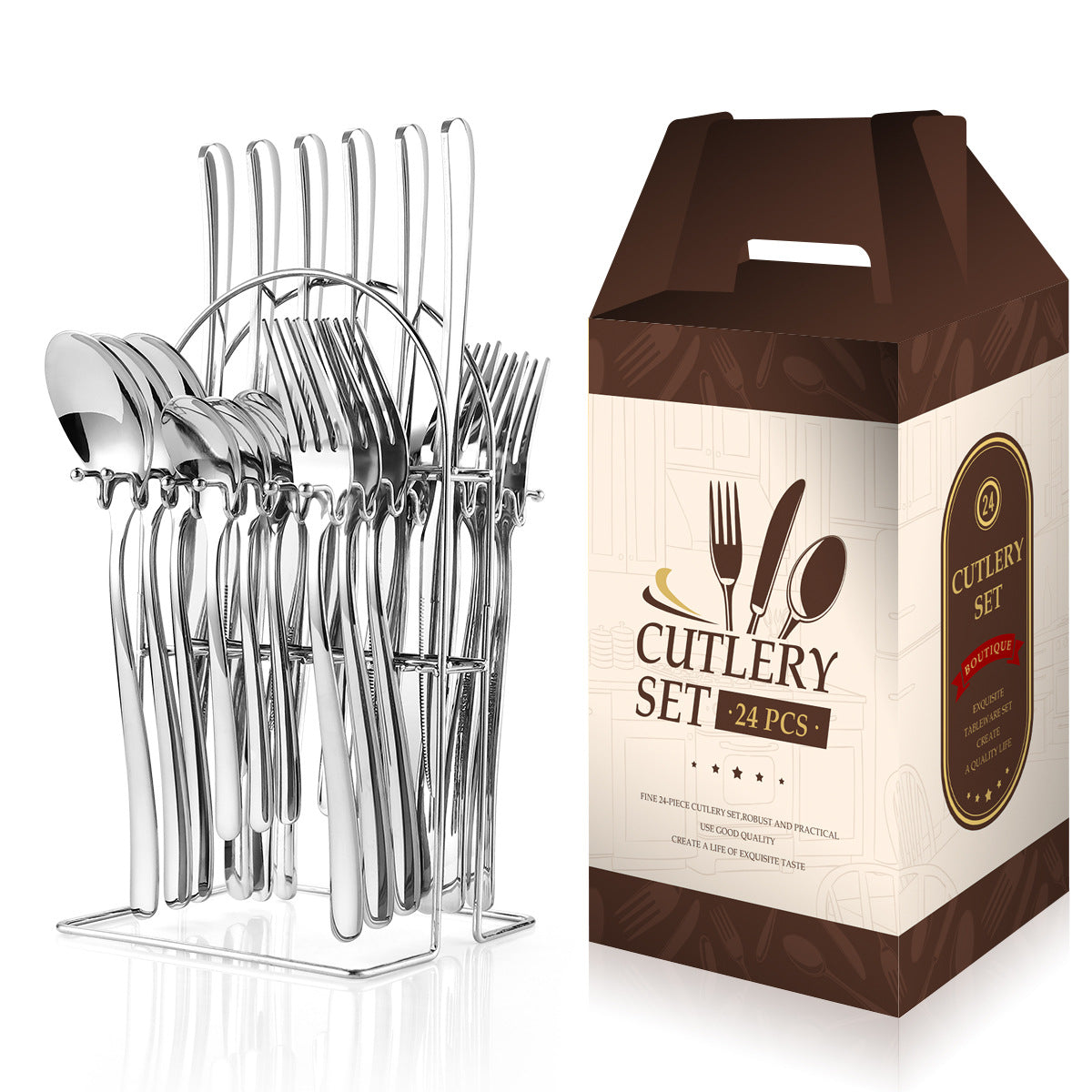 24-Piece Stainless Steel Cutlery Set with Rack