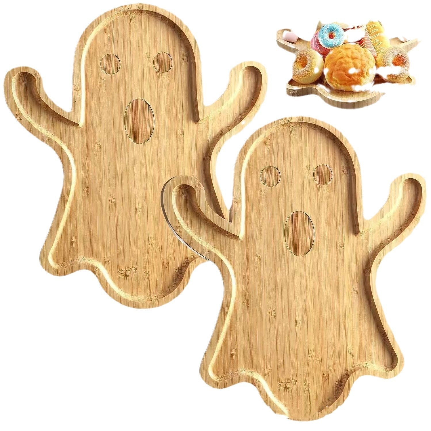 Halloween Ghost Bamboo Wood Decorative Tray