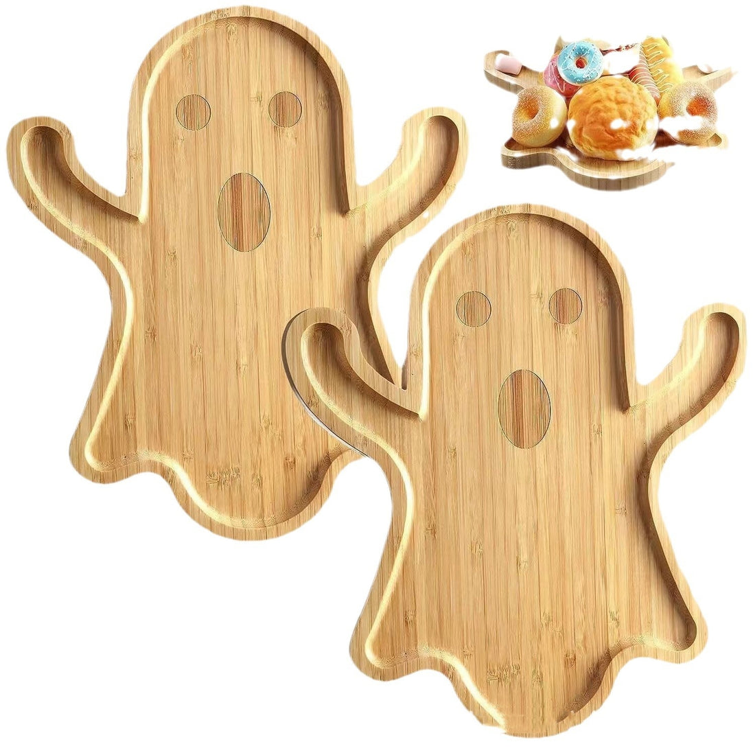 Halloween Ghost Bamboo Wood Decorative Tray
