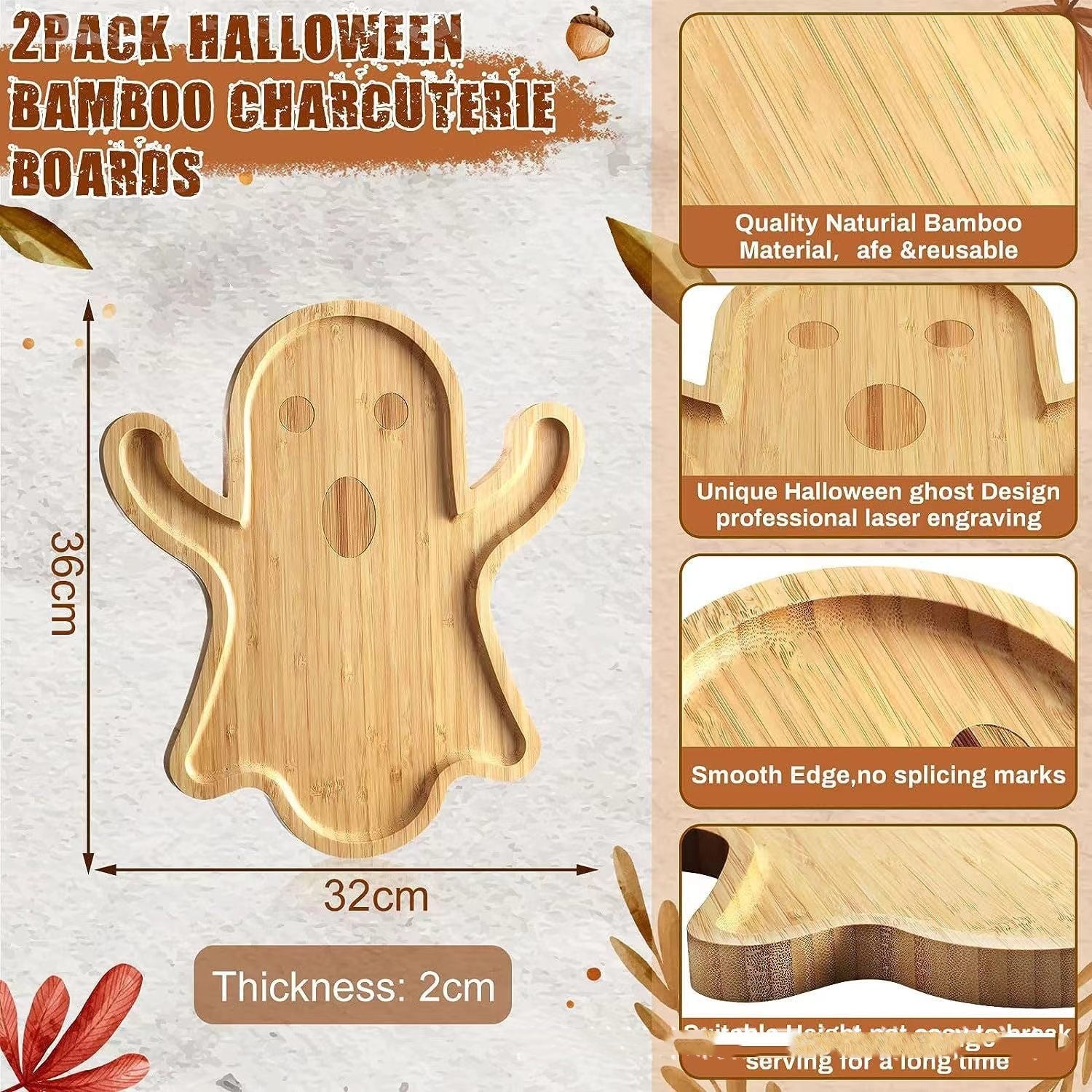 Halloween Ghost Bamboo Wood Decorative Tray